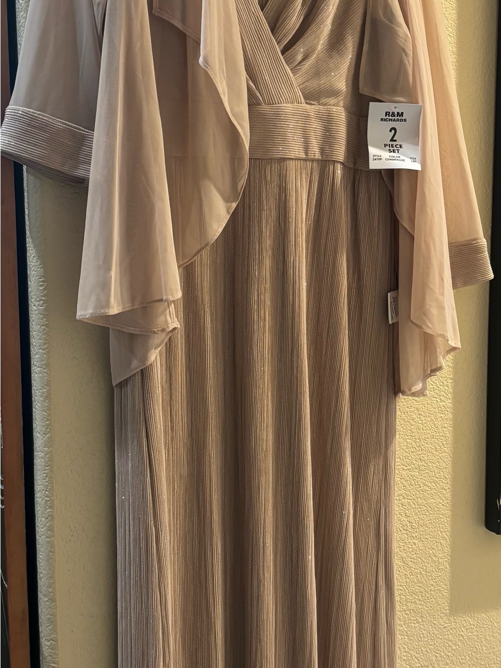 R&M Richards Beige Two-Piece Maxi Dress with Chiffon Jacket